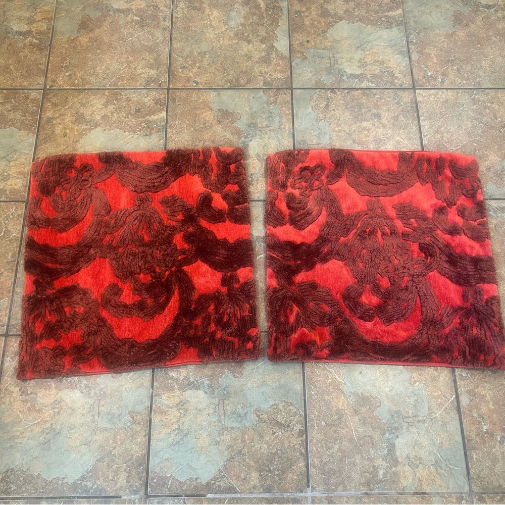 Pottery Barn Red Velvet Textured Pillow Cover Set 2 Boho Romantic Goth